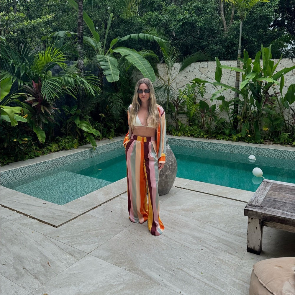 Matching two piece multi colored striped set. Worn ONCE.